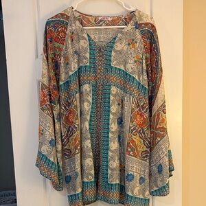 Johnny Was Gorgeous 100% Silk Print Flowy Blouse (S)